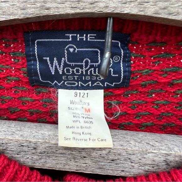 Woolrich Woman red and green knit button front cardigan sweater Vintage - Picture 3 of 6